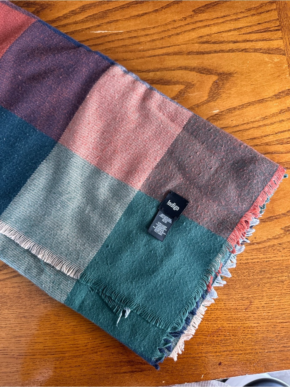 Indigo Plaid Scarf in Teal and Rose